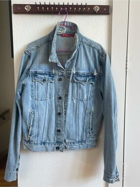 Express Light Blue Denim Jacket - Men's Distressed Jean Jacket medium